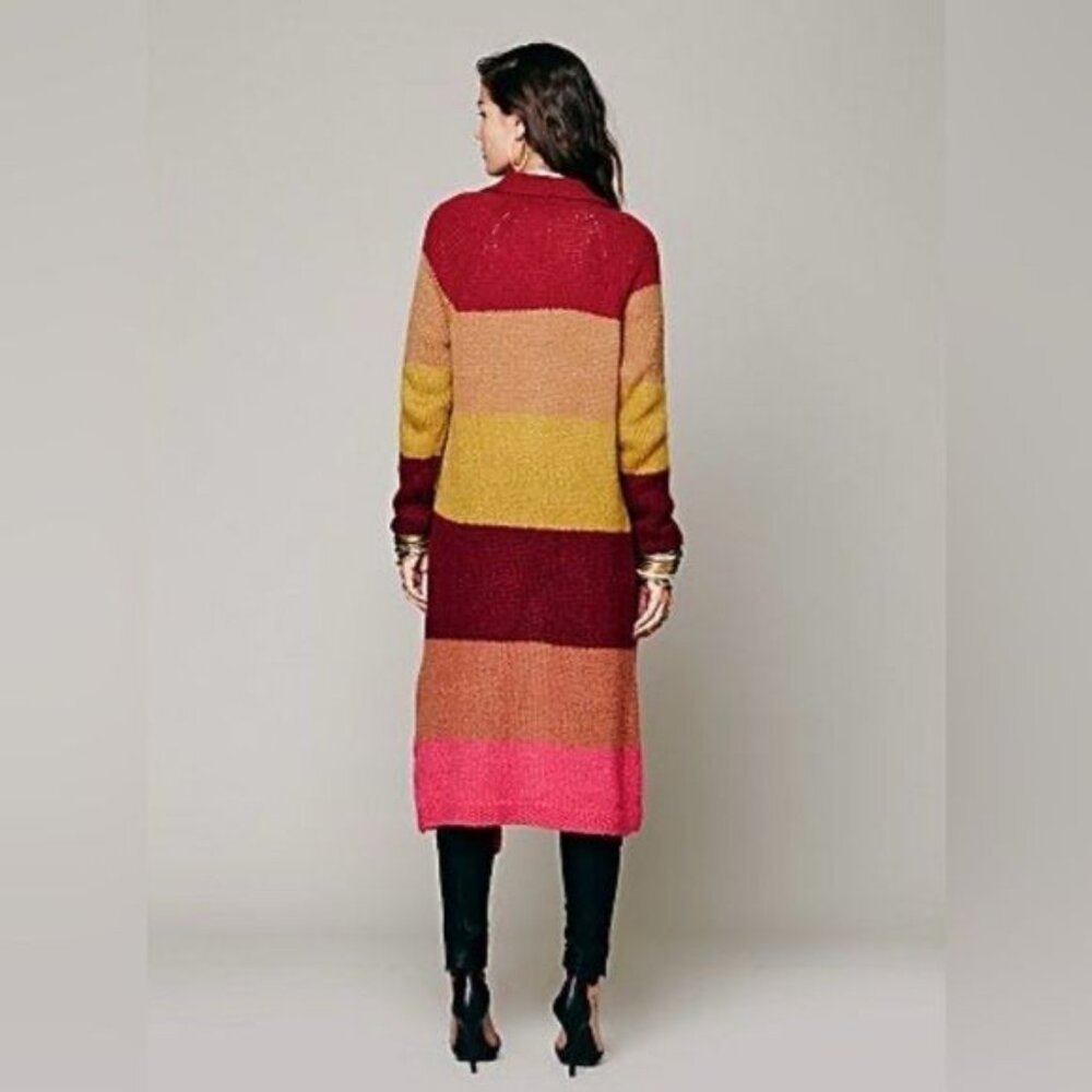Free People Multicolored Knit Maxi Cardigan | Vtg Y2K Boho Grandmacore Grunge Lg - Picture 7 of 16
